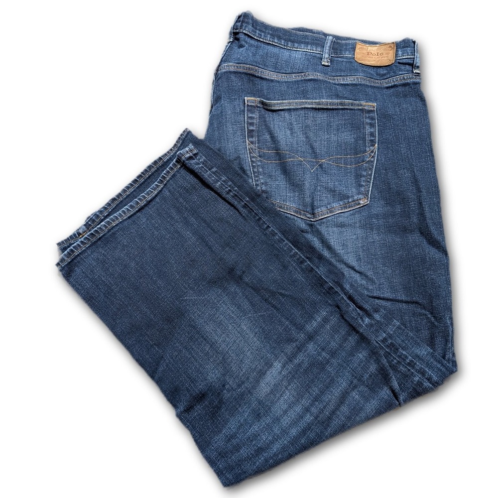 Polo Ralph Lauren Denim Mens Jeans Blue 50x30 Big & Tall Whiskers Regular Dark